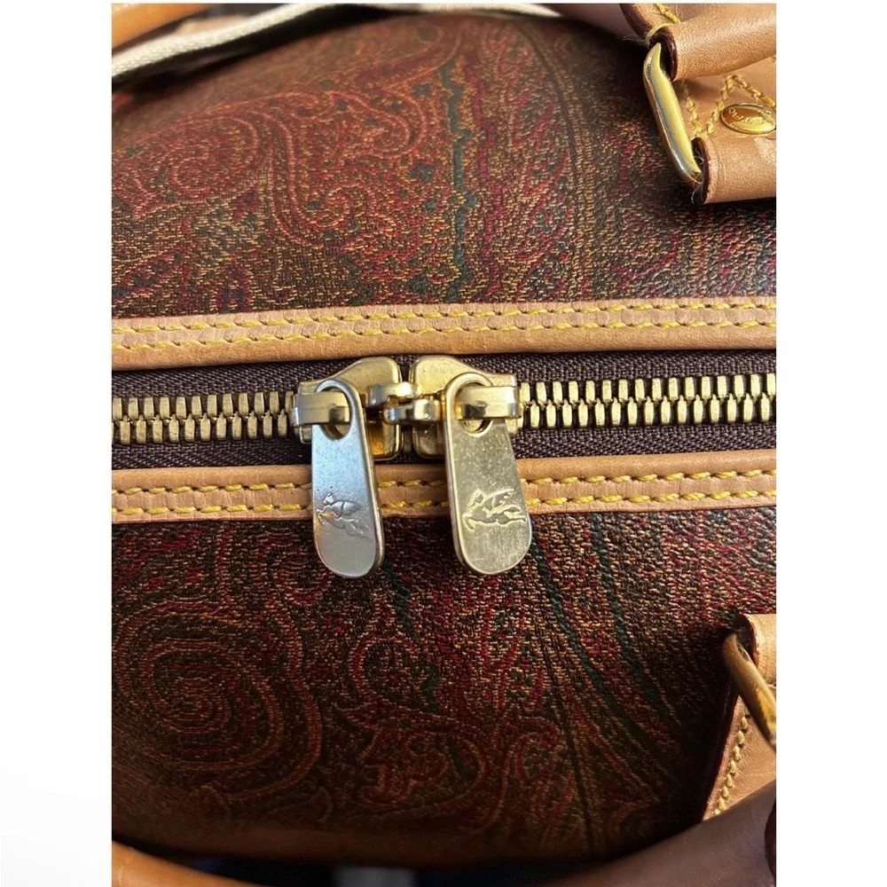 ETRO BOSTON RED PAISLEY Weekend Bag with Luggage Tag, Crossbody Strap, Clochette